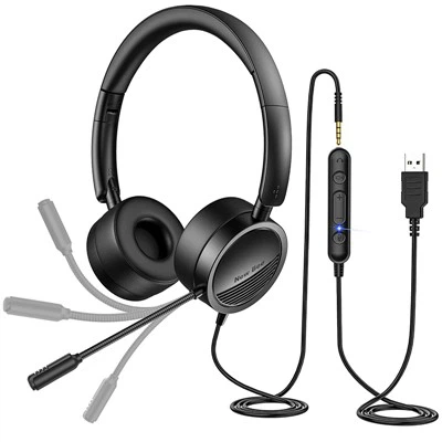 Auriculares supraaurales con cable USB para computadora de oficina